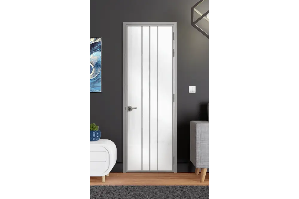 Стъклена врата L2 цвят Сив Мат