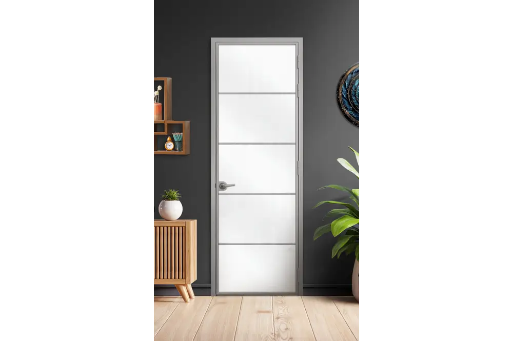 Стъклена врата L6 цвят Сив Мат